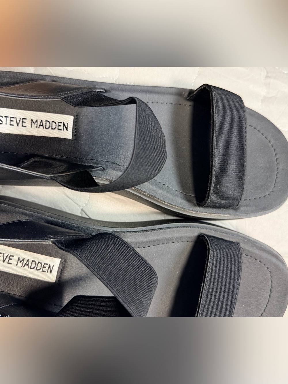 Steve Madden Janice platform wedge sandals, featuring black elastic straps. - Picture 8 of 10